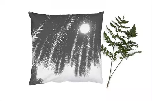 MuchoWow Декоративная подушка Диванная подушка Декоративная подушка для гостиной 60 x 60 см Пальмовые листья - Тропический - Солнце - Пальма - Наволочка - Хлопковая ткань - Декоративные наволочки