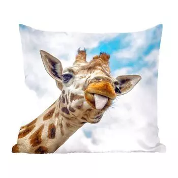 MuchoWow Декоративная подушка Диванная подушка Декоративная подушка для гостиной 60 x 60 см Жираф - Забавный - Язык - Дети - Мальчики - Девочки - Ребенок - Чехлы на подушки - Хлопчатобумажная ткань - Декоративные наволочки