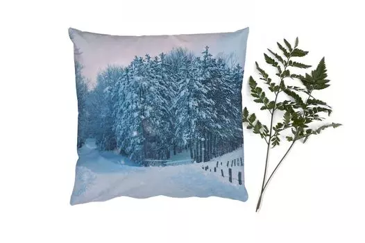 MuchoWow Декоративная подушка Диванная подушка Декоративная подушка для гостиной 60 x 60 см Лес - Снег - Зима - Наволочка - Хлопчатобумажная ткань - Декоративные наволочки, мультиколор