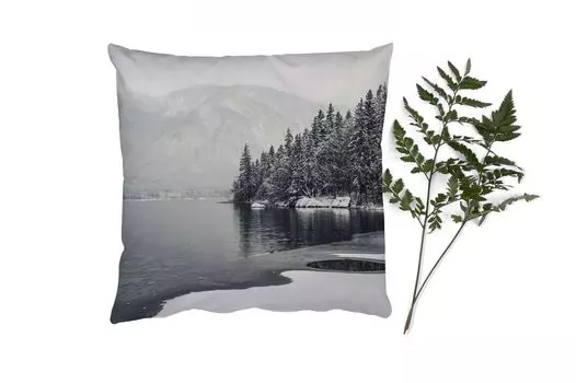 MuchoWow Декоративная подушка Диванная подушка Декоративная подушка для гостиной 60 x 60 см Вода - Зима - Природа - Сосна - Чехол на подушку - Хлопчатобумажная ткань - Декоративные наволочки
