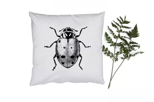 MuchoWow Декоративная подушка Диванная подушка Декоративная подушка для гостиной 60 x 60 см Винтаж - Божьи коровки - Насекомые - Черно-белые - Чехлы на подушки - Хлопчатобумажная ткань - Декоративные наволочки
