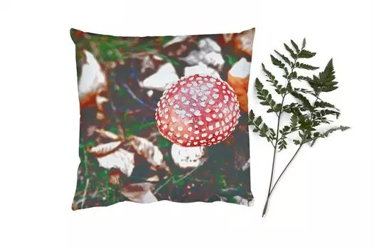 MuchoWow Декоративная подушка Диванная подушка Декоративная подушка для гостиной 45 x 45 см Осень - Грибы - Листья - Природа - Чехлы для подушек - Декоративные чехлы для подушек - Декоративные чехлы для подушек