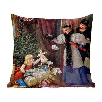 MuchoWow Декоративная подушка Диванная подушка Декоративная подушка для гостиной 45 x 45 см Рождественский портрет в стиле ретро - Рождество - Чехлы на подушки - Декоративные чехлы на подушки - Декоративные наволочки