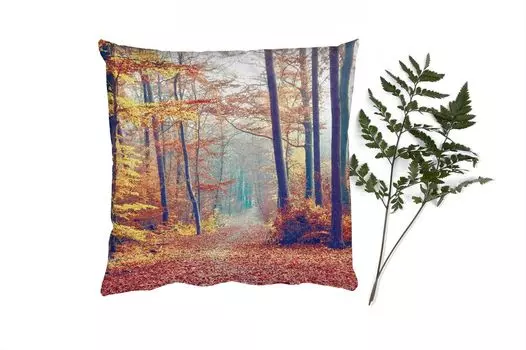 MuchoWow Декоративная подушка Диванная подушка Декоративная подушка для гостиной 60 x 60 см Лес - Осень - Листья - Чехол на подушку - Хлопчатобумажная ткань - Декоративные наволочки