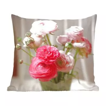 MuchoWow Декоративная подушка Диванная подушка Декоративная подушка для гостиной 60 x 60 см Розовые лютики на размытом фоне - Чехол на подушку - Хлопчатобумажная ткань - Декоративные наволочки