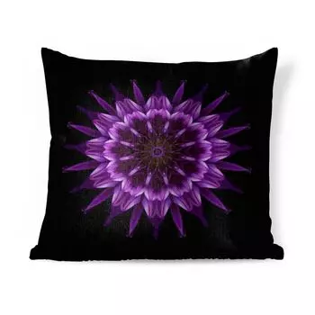 MuchoWow Декоративная подушка Диванная подушка Декоративная подушка для гостиной 60 x 60 см Фиолетовый георгин Мандала на черном фоне - Чехол на подушку - Хлопчатобумажная ткань - Декоративные наволочки