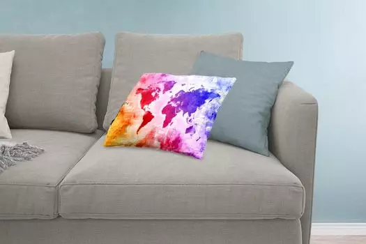 MuchoWow Декоративная подушка Диванная подушка Декоративная подушка для гостиной 60 x 40 см Карта мира - Акварель - Радуга - Чехлы для подушек - Декоративные чехлы для подушек - Декоративные чехлы для подушек, мультиколор