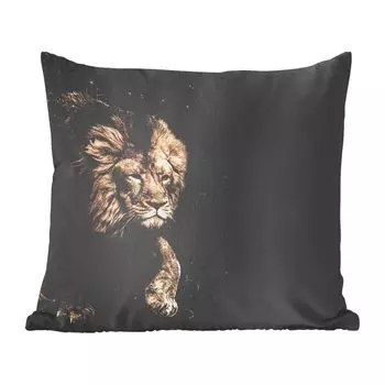 MuchoWow Декоративная подушка Диванная подушка Декоративная подушка для гостиной 50 x 50 см Лев - Животные - Черный - Наволочки - Украшение - Спальня