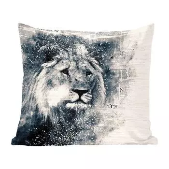 MuchoWow Декоративная подушка Диванная подушка Декоративная подушка для гостиной 50 x 50 см Лев - Газета - Синий - Чехлы на подушки - Украшение - Спальня