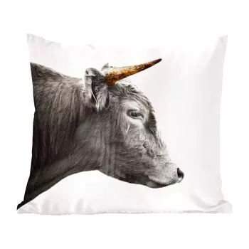 MuchoWow Декоративная подушка Диванная подушка Декоративная подушка для гостиной 50 x 50 см Шотландский горец - Шотландская корова - Золотые рога - Наволочки - Украшение - Спальня