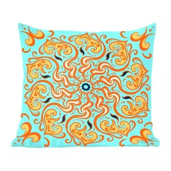 MuchoWow Декоративная подушка Диванная подушка Декоративная подушка для гостиной 45 x 45 см Мандала - Цветок - Оранжевый - Синий - Чехлы для подушек - Декоративные чехлы для подушек - Декоративные чехлы для подушек