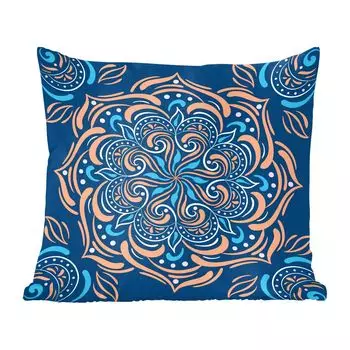 MuchoWow Декоративная подушка Диванная подушка Декоративная подушка для гостиной 60 x 60 см Мандала - Оранжевый - Синий - Узор - Чехол на подушку - Хлопчатобумажная ткань - Декоративные наволочки