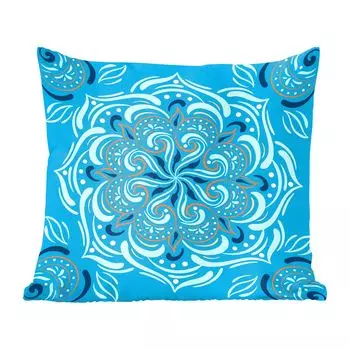 MuchoWow Декоративная подушка Диванная подушка Декоративная подушка для гостиной 60 x 60 см Мандала - Синий - Оранжевый - Узор - Чехол на подушку - Хлопчатобумажная ткань - Декоративные наволочки