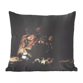 MuchoWow Декоративная подушка Диванная подушка Декоративная подушка для гостиной 60 x 60 см Лев — Дерево — Коричневый — Чехол на подушку — Хлопчатобумажная ткань — Декоративные наволочки