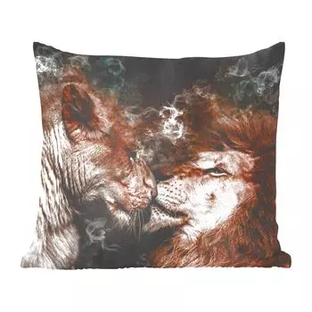 MuchoWow Декоративная подушка Диванная подушка Декоративная подушка для гостиной 45 x 45 см Лев - Курение - Любовь - Чехлы на подушки - Декоративные чехлы на подушки - Декоративные чехлы на подушки