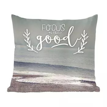 MuchoWow Декоративная подушка Диванная подушка Декоративная подушка для гостиной 60 x 60 см «Сосредоточьтесь на хорошем» - поговорки - цитаты - чехол на подушку - хлопчатобумажная ткань - декоративные наволочки