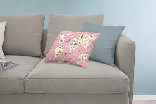 MuchoWow Декоративная подушка Диванная подушка Декоративная подушка для гостиной 60 x 40 см Карта мира Дети - Животные - Земля - Мальчики - Девочки - Розовый - Чехлы на подушки - Декоративные чехлы на подушки - Декоративные чехлы на подушки