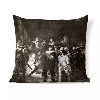 MuchoWow Декоративная подушка Диванная подушка Декоративная подушка для гостиной 50 x 50 см Ночной дозор в черно-белом цвете - Картина Рембрандта ван Рейна - Наволочки - Украшение - Спальня