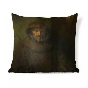 MuchoWow Декоративная подушка Диванная подушка Декоративная подушка для гостиной 60 x 60 см Францисканский монах - Картина Рембрандта ван Рейна - Чехол на подушку - Хлопчатобумажная ткань - Декоративные наволочки