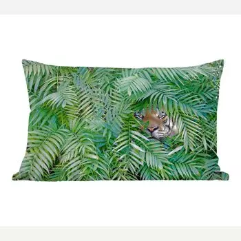 MuchoWow Декоративная подушка Диванная подушка Декоративная подушка для гостиной 60 x 40 см Тигр - Листья - Папоротник - Чехлы для подушек - Декоративные чехлы для подушек - Декоративные чехлы для подушек