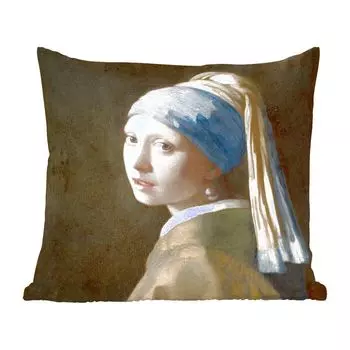 MuchoWow Декоративная подушка Диванная подушка Декоративная подушка для гостиной 60 x 60 см Девушка с жемчужной сережкой - Картина Йоханнеса Вермеера - Чехол на подушку - Хлопчатобумажная ткань - Декоративные наволочки