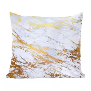 MuchoWow Декоративная подушка Диванная подушка Декоративная подушка для гостиной 60 x 60 см Мрамор - Золото - Белый - Роскошь - Имитация мрамора - Блеск - Чехол на подушку - Хлопчатобумажная ткань - Декоративные наволочки