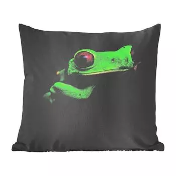 MuchoWow Декоративная подушка Диванная подушка Декоративная подушка для гостиной 45 x 45 см Красноглазая ртутная лягушка на черном фоне - Чехлы для подушек - Декоративные чехлы для подушек - Декоративные чехлы для подушек