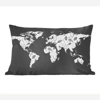 MuchoWow декоративная подушка диванная подушка для гостиной декоративная подушка 50х30 см карта мира - листья - черный - белый - чехлы на диванные подушки - без наполнителя