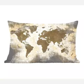 MuchoWow декоративная подушка диванная подушка для гостиной декоративная подушка 50х30 см карта мира - золото - газета - чехлы на диванные подушки - без наполнителя