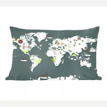 MuchoWow декоративная подушка диванная подушка для гостиной декоративная подушка 50x30 см карта мира - животные - серый - чехлы на диванные подушки - без наполнителя