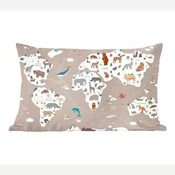 MuchoWow декоративная подушка диванная подушка для гостиной декоративная подушка 50 x 30 см карта мира дети - животные - коричневый - мальчики - девочки - чехлы на диванные подушки - без наполнителя