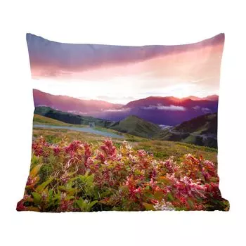 MuchoWow декоративная подушка диванная подушка гостиная декоративная подушка 40x40 см цветы - горы - пейзаж - ночь - небо - розовый - чехлы на диванные подушки - без наполнителя