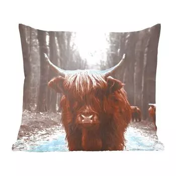 MuchoWow Декоративная подушка Диванная подушка Гостиная Декоративная подушка 40 x 40 см Шотландский горец - Лес - Корова - Животные - Природа - Чехлы на диванные подушки - без наполнителя