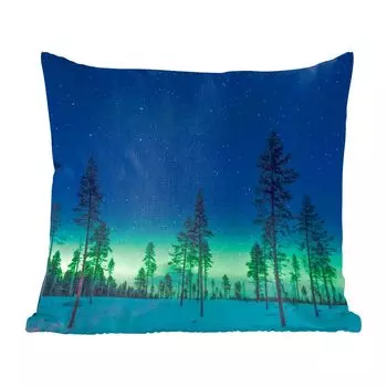 MuchoWow декоративная подушка диванная подушка гостиная декоративная подушка 40x40 см Северное сияние - Снег - Деревья - Природа - Зеленый - Чехлы на диванные подушки - без наполнителя