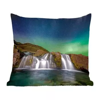 MuchoWow декоративная подушка диванная подушка гостиная декоративная подушка 40х40 см Северное сияние - Водопад - Исландия - Природа - Чехлы на диванные подушки - без наполнителя