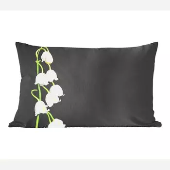 MuchoWow Декоративная подушка Диванная подушка Гостиная Декоративная подушка 50 x 30 см Ландыш - Цветы - Черный - Флора - Чехлы на диванные подушки - без наполнителя