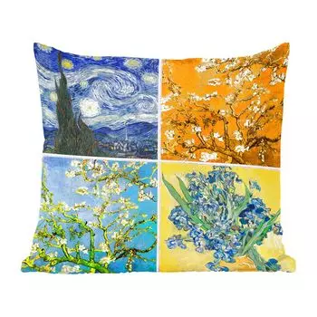 MuchoWow Декоративная подушка Диванная подушка Гостиная Декоративная подушка 50 x 50 см Ван Гог - Звездная ночь - Коллаж - Чехлы на подушки - Украшение - Спальня