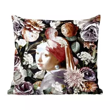 MuchoWow Декоративная подушка Диванная подушка Гостиная Декоративная подушка 50 x 50 см Девушка с жемчужной сережкой - Цветы - Вермеер - Пастель - Произведение искусства - Живопись - Старые мастера - Чехлы на подушки - Украшение - Спальня