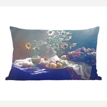 MuchoWow Декоративная подушка Диванная подушка Гостиная Декоративная подушка 50 x 30 см Натюрморт - Виноград - Подсолнухи - Фрукты - Искусство - Живопись - Чехлы на диванные подушки - без наполнителя