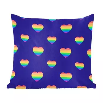 MuchoWow Декоративная подушка Диванная подушка Гостиная Декоративная подушка 40 x 40 см Иллюстрация сердечек в цветах радуги на фиолетовом фоне - Чехлы на диванные подушки - без наполнителя