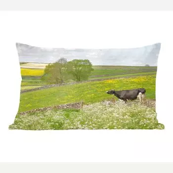 MuchoWow Фризская корова - Цветы на пастбище Фризская корова - 60x40 см - Чехлы для подушек - Декоративные чехлы для подушек - Декоративные чехлы для подушек