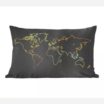 MuchoWow Gold - Золотая карта мира на черном фоне - 50x30 см - чехлы на диванные подушки - без наполнителя