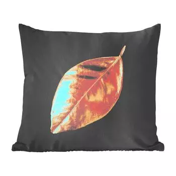 MuchoWow Golden Leaves - Сусальное золото на черном фоне - 60x60 см - Чехол на подушку - хлопчатобумажная ткань - Декоративные чехлы на подушки, мультиколор