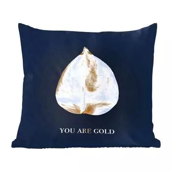 MuchoWow Golden Leaves - Сусальное золото с цитатой - Ты золото - 60x60 см - Чехол на подушку - хлопчатобумажная ткань - Декоративные чехлы на подушки