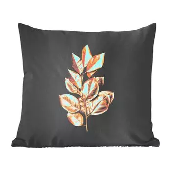 MuchoWow Golden Leaves - Золотые листья на ветке на черном фоне - 60х60 см - чехол на подушку - хлопчатобумажная ткань - декоративные чехлы на подушки
