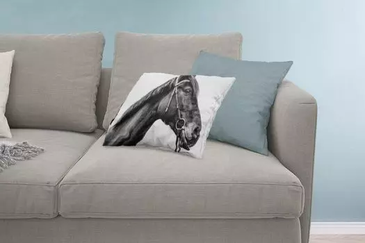 MuchoWow Horses - Черно-белый вид лошади сбоку - 60x40 см - Чехлы на подушки - Декоративные чехлы на подушки - Декоративные чехлы на подушки