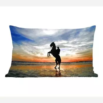 MuchoWow Horses - Силуэт всадника на лошади на закате - 50х30 см - чехлы на диванные подушки - без наполнителя