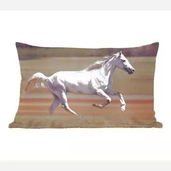 MuchoWow Horses - Забавная белая лошадь, бегущая по траве - 60x40 см - Чехлы на подушки - Декоративные наволочки - Декоративные наволочки