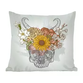 MuchoWow Иллюстрация Dia de los muertos - Красивая цветочная композиция на макушке черепа - 40x40 см - Чехлы на диванные подушки - без наполнителя