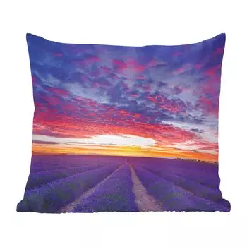 MuchoWow Lavender - фиолетовые лавандовые поля возле французского города Валенсоль - 60x60 см - чехол на подушку - хлопчатобумажная ткань - декоративные чехлы на подушки